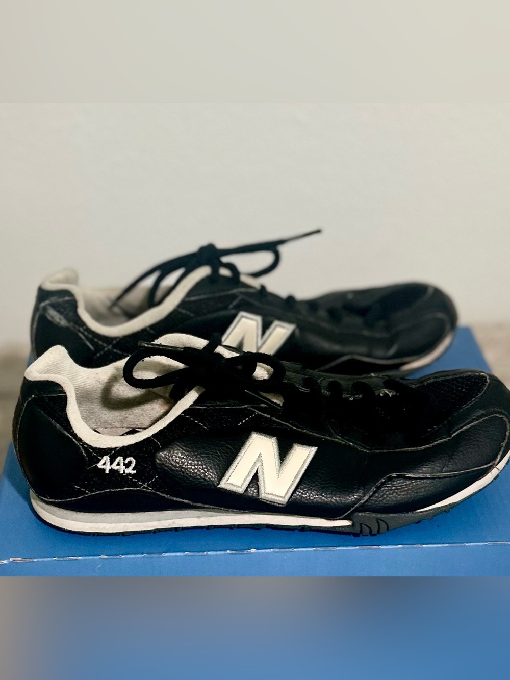 Vintage New Balance 442 Black Low Top Lace-Up Argyle Athletic Sneaker 8 CW442BS
